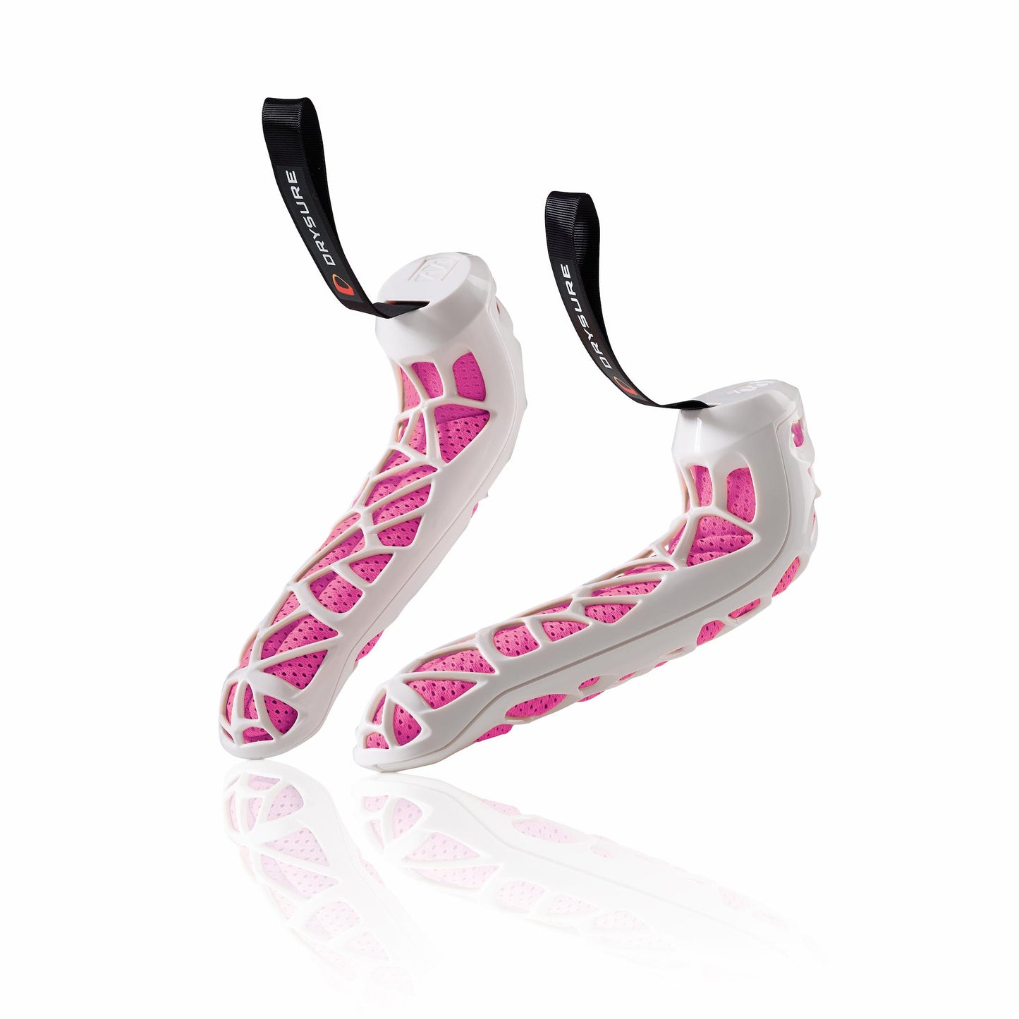 Pink and White Drysure Active shoe dryers on a white background.