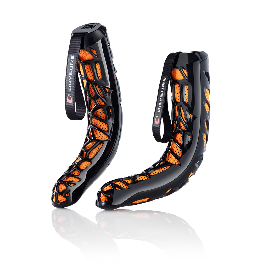 Orange and Black Drysure Extreme boot dryers on a white background.