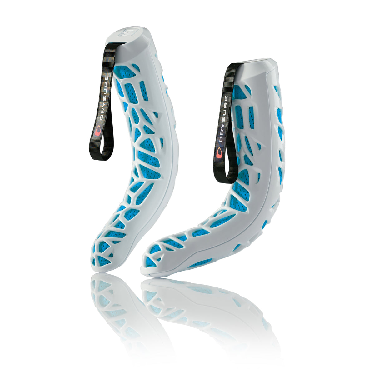 Blue and White Drysure Extreme boot dryers on a white background.