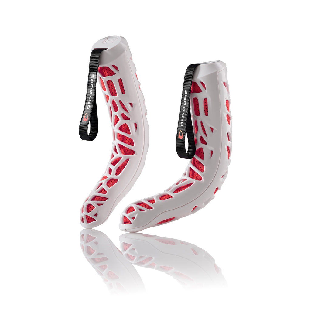 Red and White Drysure Extreme boot dryers on a white background.