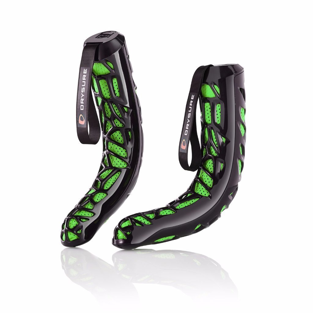 Black and green drysure extreme boot dryers on white background