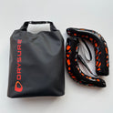 Large Dry bag with orange drysure logo next to Drysure Extreme boot dryers in black and orange